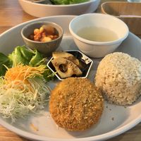 Pumpkin croquette lunch plate  at Fukamidori in Fukui