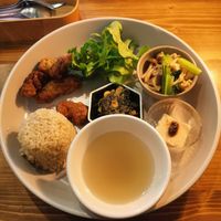 The daily special with tofu meat. at Fukamidori in Fukui