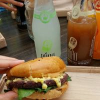 delicious burger and an assortment of Mexican sodas. at Marvin's Burgers in Playa Del Carmen