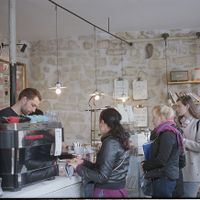 inside at Shakespeare and Company Cafe in Paris