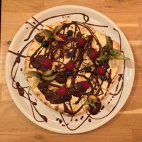 Vegan chocolate pizza with fruit at Slice Pizza in Lausanne