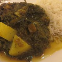 no. 31 saag paneer (spinach, freshly ground spices, basmati rice - vegan version without cream cheese and cheese) at Star of India in Saarbrucken