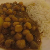 no. 35 channa vandaloo (chickpeas, potatoes, fresh tomatoes, onions, garlic, ginger, hot masala sauce, basmati rice) (vegan) at Star of India in Saarbrucken