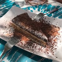 Layered chocolate cream, biscuit, cream and coconut cake. Really really nice and rich at Delicias y Namaste in Fuerteventura