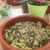 Pasta with rucola pesto, lemon and seeds at Delicias y Namaste in Fuerteventura