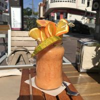 Peach, orange, strawberry and papaya smoothie at Delicias y Namaste in Fuerteventura