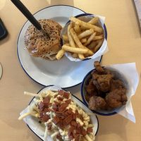 Tofu burger and fries, cauliflower wings and loaded friess  at Soul Burger in Glebe