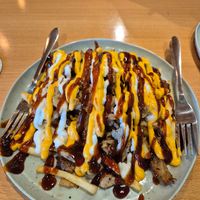 HSP w/mix of beef+chikn $15.50: delish sauces, but a bit too much sauce and meat to shoestring fries ratio, beef was nicer, and crispier than chikn at Soul Burger in Glebe