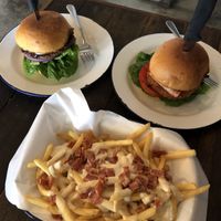 Two burgers and loaded fries at Soul Burger in Glebe
