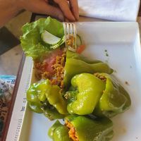 Stuffed peppers (few bites taken already) at La Redaccion in Trinidad