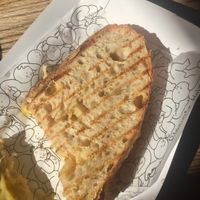 Vegan cheese toastie (made especially for me, not on menu, but you could ask).  at Pilgrims Coffee House in Lindisfarne