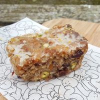 Flapjack otherwise known as Cuthbert cake (to take away - they were happy for us to use our own containers) at Pilgrims Coffee House in Lindisfarne