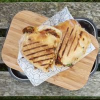 Vegan panini (to take away - they were happy for us to use our own containers) at Pilgrims Coffee House in Lindisfarne