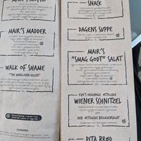 Menu. Not all vegan options are marked at Cafe Mair's in Fredericia