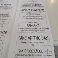 Menu in English at Cafe Mair's in Fredericia