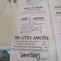 Menu in English at Cafe Mair's in Fredericia