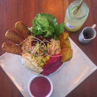 Ritual bowl with tempeh, hummus and sweet potato at Vibe Cafe in Siem Reap