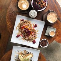 Açai bowl, pancakes & nutty toast!  at Vibe Cafe in Siem Reap