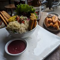 The Ritual Bowl and Sweet Potato Fries at Vibe Cafe in Siem Reap