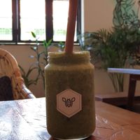 Kale spinach banana date cinamon smoothie at Vibe Cafe in Siem Reap
