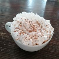 Hot chocolate with vegan whipped cream at Interval Bar in Sheffield