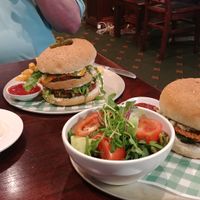 Two burgers and Mac and cheese balls. at The Green Lion Pub in Rozelle