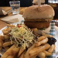 Burger and loaded fries  at The Green Lion Pub in Rozelle