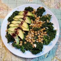 "Kale Power Salad", the combination of all the good stuff revered on the West Coast, with a deliciously citrusy tahini sauce. at Urban Orchard in Madrid