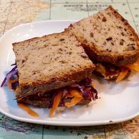 "Yummus" sandwich, simple, classic, delicious. Ready to go with you wherever your adventures leads you ! at Urban Orchard in Madrid