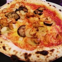 Smoked aubergine, pineapple, garlic & rosemary potatoes, maple siracha cauliflower at Pizza Punks in Glasgow