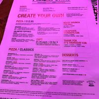 Menu  at Pizza Punks in Glasgow