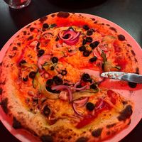 margherita with mushrooms courgette olives and red onion   at Pizza Punks in Glasgow