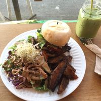 Burger + smoothie :) at Vegecafe Vertuose in Sherbrooke