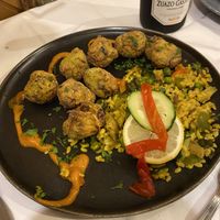 Zucchini fritters & paella  at Artemisa Sol - Huertas in Madrid