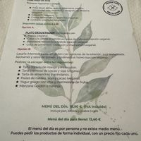 Example of daily menu (may 2025) at Artemisa Sol - Huertas in Madrid