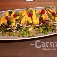 Delicious thai salad with mango, raspberries, sprouts, edaname, mint and a spicy thai sauce mmmm at Carnaval in Javea