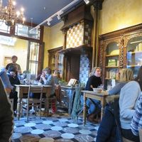interior, one of the rooms at LPQ, Bruges at Le Pain Quotidien - Simon Stevinplein in Bruges