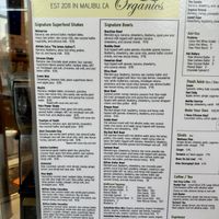 Menu  at SunLife Organics in Manhattan Beach