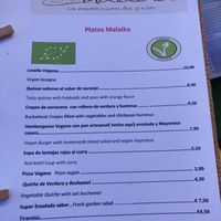 menu at Malaika in Tenerife