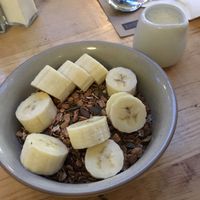 Spelt granola with Banana and Almond milk   at Boston Tea Party in Bath