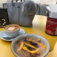 Brown Rice Porridge with Coconut Cream, Mango and Blueberries at Boston Tea Party in Bath
