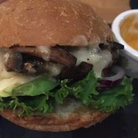 vegan swiss cheese burger at La Raiz de la Tierra in Ixtapa