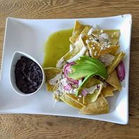 Chilaquiles verdes with black beans at La Raiz de la Tierra in Ixtapa