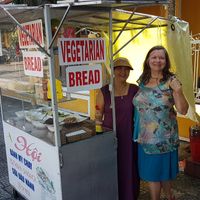 Kat and the chay ban mi lady at Hoi Banh My Chay - Food Stall in Hoi An
