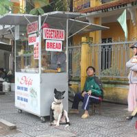 Here's a view of the Bahn Mi stand during morning food prep. at Hoi Banh My Chay - Food Stall in Hoi An