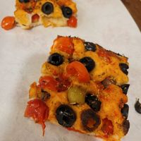 Olive pizza at Pizza Dai Cinque in Rome