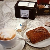 Soy cappuccino and chocolate saccottino at Alberini Bar in Pesaro