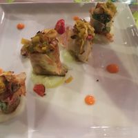 fillo pastry dough with porcini mushrooms and vegan cheese at Evergreen in Rimini