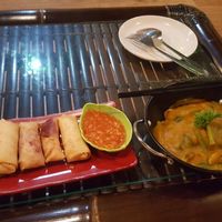Fruit spring rolls and pumpkin noodles at Mai3 Veggie Kitchen - Raya Tuban in Kuta
