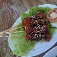 Satay mushroom skewers, spicy! at Mai3 Veggie Kitchen - Raya Tuban in Kuta